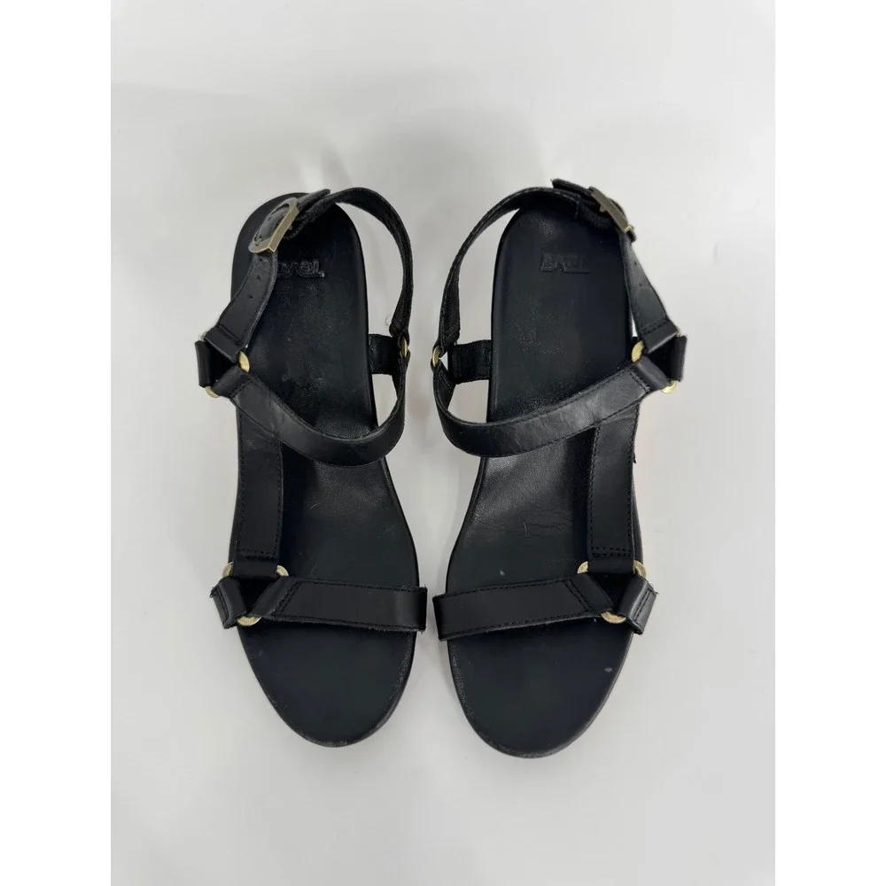 Teva Arrabelle Wedge Sandals‎ Women Size 7 Black Leather Cork Heel Strappy